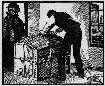Tapaus Eyraud-Bompard (Eyraud Bompard) tai verisen arkun tapaus: löysi arkun, jolla piilotettiin ulosottomies Gouffen ruumis, jonka pariskunta Michel Eyraud ja Gabrielle Bompard murhasivat Pariisissa vuonna 1888. Kuva otettu julkaisusta "" Le petit journa tekijältä Anonymous Anonymous
