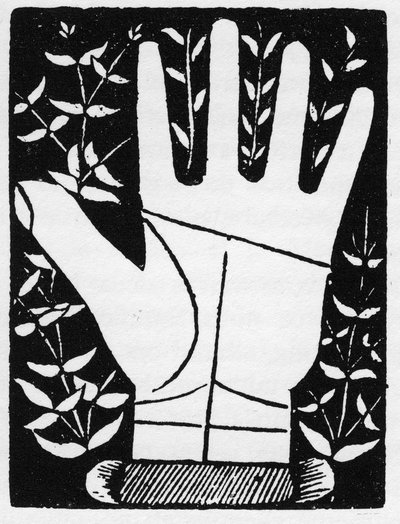 Chiromancia - Saturnuksen linja pysähtyy keskelle - Kaiverrus 1545 Andre Corvon teokseen "The Art of Chyromance" - Yksityinen kokoelma tekijältä Anonymous Anonymous