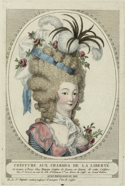 Coiffure Aux Charmes De La Liberte, Nimetön. Kuparikaiverrus, akvarelli, c. 1790, yksityinen kokoelma tekijältä Anonymous Anonymous