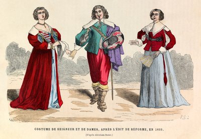 Herran ja rouvien puvut uudistuksen jälkeen Pariisissa 1633 - yksityinen kokoelma tekijältä Anonymous Anonymous