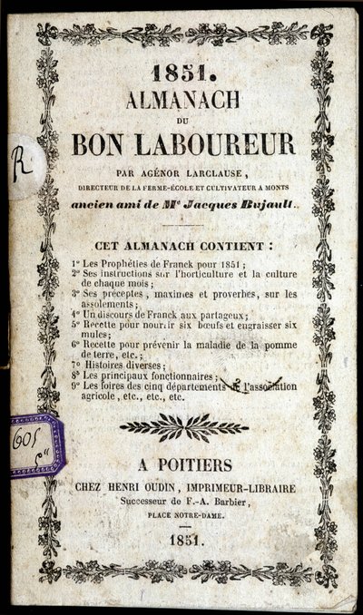 Kansi Almanach du Bon Ploureur, kirjoittanut Agenor Larclause, Poitiers tekijältä Anonymous Anonymous