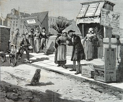 Koiratrimmerit Pariisin silta yhdeksännellä noin 1796, Kaiverrus, Yksityinen kokoelma tekijältä Anonymous Anonymous