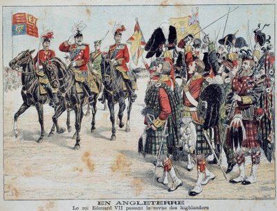Edward VII (1841-1910) Englannin kuningas arvioi Scottish Highlanders Illustrationin "Little Diary" 1905 -yksityiskokoelman maineikkaasta liitteestä tekijältä Anonymous Anonymous