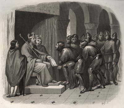 Edward Tunnittaja (yksi viimeisistä Englannin anglosaksisista kuninkaista) - Pyhä Edward Tunnittaja (1004-1066) antoi uusia lakeja kansalleen. Kaiverrus vuodelta 1846 kirjassa "Pyhien elämää". Yksityinen kokoelma. tekijältä Anonymous Anonymous