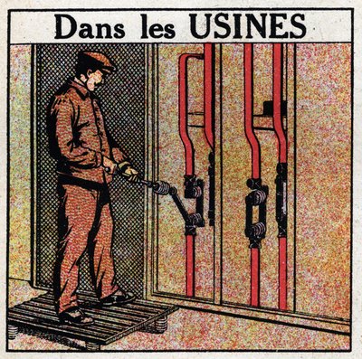 Sähköputket: putkisto tehtaissa. Anonyymi kuvitus vuodelta 1925. Yksityiskokoelma. tekijältä Anonymous Anonymous