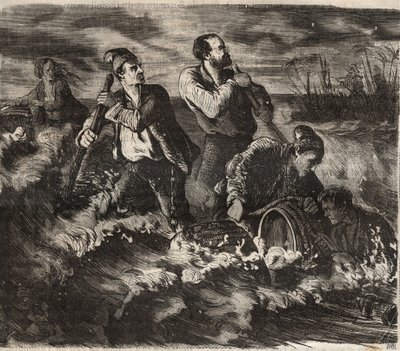 Pakene Belle-Ile-en-Merin (kaunis saari merellä) vankilasta 1800-luvulla. Kaiverrus "Vankiloiden historiasta niiden luomisesta nykypäivään" (1877), Pierre Zaccone (1817-1895) (Colonia Penale - Rangaistussiirtokunta) tekijältä Anonymous Anonymous