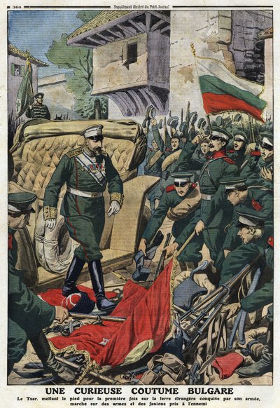 Ensimmäinen Balkanin sota (Balkan): Bulgarian tsaari Ferdinand I (1861-1948) marssii armeijansa valloittamille vieraille maille Mustapha-Pashassa (Mustapha Pasha), nykyisessä Ferdinandovossa, ihailee vihollisten aseita ja viiriä""" kuva aiheesta " Pieni pä tekijältä Anonymous Anonymous