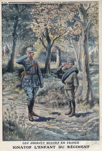 Ensimmäinen maailmansota 1914-1918 (sota 14-18). Nuori venäläinen sotilas Ignatof ranskalaisen armeijan rykmentissä. "" Le Petité Journal" -lehdessä, 21.5.1916. Yksityinen kokoelma tekijältä Anonymous Anonymous