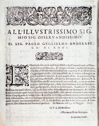 Ensimmäinen sivu Salomone Rossin ensimmäisestä sinfoniakirjasta tekijältä Anonymous Anonymous