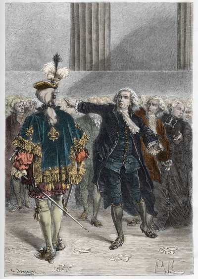 Ranskan vallankumous - yleisvaltioiden kokous 23.6.1789: Honore Gabriel (Honore-Gabriel) Riqueti, Mirabeaun kreivi (1749-1791) puhui Henri Evrardille (Henri-Evrard), Dreux Brezen markiisille (Dreux-Breze) (1762-1829) - Yleiset osavaltiot Versaillesissa tekijältä Anonymous Anonymous