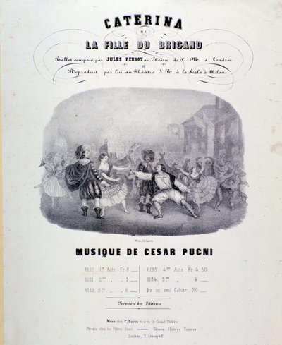 Pugnin Catarinan tai rosvon tyttären nuotioesitys esitykseen Teatro alla Scalassa (1847) tekijältä Anonymous Anonymous