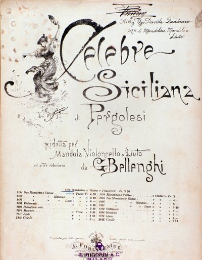 Frontispiece kappaleen Celebre siciliana -kappaleesta GB Pergoleselle tekijältä Anonymous Anonymous