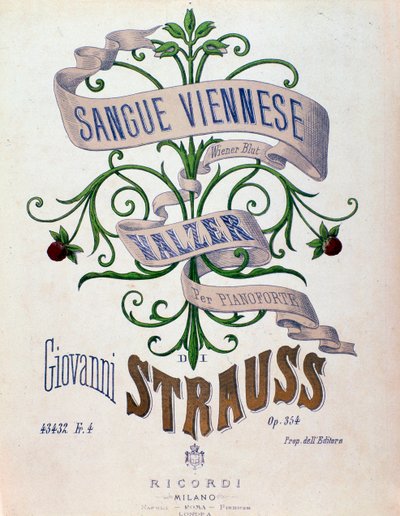 Johann Straussin Wienin veren musiikkipartituurin etukappale tekijältä Anonymous Anonymous