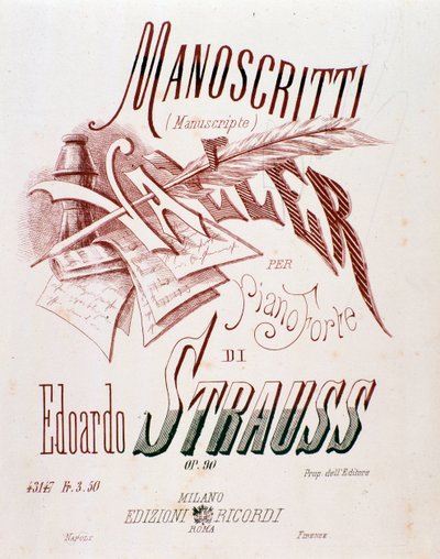 Eduard Straussin valssien pianolle musiikillisen partituurin etukappale tekijältä Anonymous Anonymous