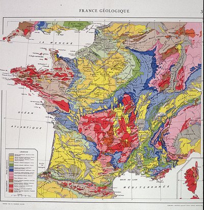Maantieteellinen kartta: Geologinen Ranska - 1950-luvun atlas. tekijältä Anonymous Anonymous