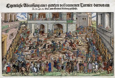 German Knight Tournament - Anonymous - n. 1530 - Kuparikaiverrus, akvarelli - 27,6x37,6 - Yksityiskokoelma tekijältä Anonymous Anonymous