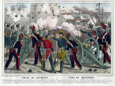 Guerre de Crimee - Bataille de Kinburn (1855) - Kinburnin pommitukset - Anonymous - 1857 - Litografia, akvarelli - 29,5x42,7 - Yksityiskokoelma tekijältä Anonymous Anonymous