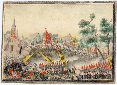 Guerre russo-turque de 1828-1829 - Venäjän armeija valloitti Izmailin (Ismail) linnoituksen vuonna 1790 - Nimetön - 1829 - Akvarelli paperille - 19x26 - Yksityiskokoelma tekijältä Anonymous Anonymous