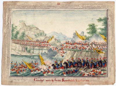 Guerre russo-turque de 1828-1829 - Taistelu Kamchik-joella 15. lokakuuta 1828 - Nimetön - 1829 - Vesiväri paperille - 22,4x30 - Yksityiskokoelma tekijältä Anonymous Anonymous