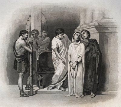 Pyhä Voitto, kärsi marttyyrikuoleman Karthagossa Pyhän Saturninin kanssa, vuonna 304. Kaiverrus vuodelta 1846 kirjassa "Pyhien elämää"". Yksityinen kokoelma. tekijältä Anonymous Anonymous