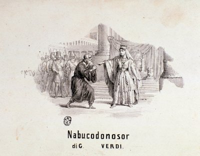 Giuseppe Verdin Nabucco-oopperan partituurin kuvitettu etukappale tekijältä Anonymous Anonymous
