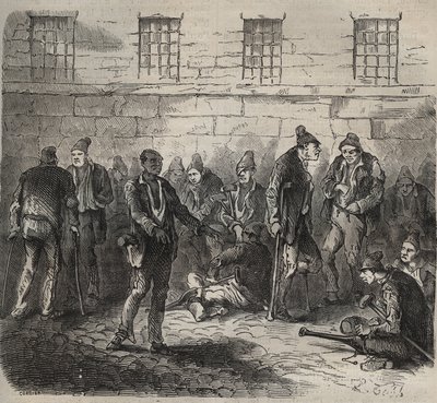 Heikot joukot Toulon Bagnessa 1800-luvulla. Pierre Zacconen (1817-1895) (1817-1895) (Colonia Penale - Penal Colony) kaiverrus kirjaan ”Vangoitujen historia heidän luomisestaan ​​nykypäivään” (1877). Yksityinen kokoelma. tekijältä Anonymous Anonymous