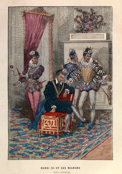 Kuningas Henrik III (1551 - 1589) ja hänen Mignoninsa - Ranskan kuningas Henrik III ja hänen suosikkinsa 1500-luku - yksityinen kokoelma tekijältä Anonymous Anonymous