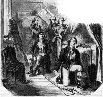 Girondiinit yöllä 31. toukokuuta 1793 (girondiinien kaatuminen) - Kaiverrus Alphonse de Lamartinen (1790-1869) kirjaan "Histoire des Girondins" 1865-1866 - Yksityinen kokoelma tekijältä Anonymous Anonymous
