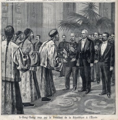 Tasavallan presidentti Felix Faure (1841-1899) otti vastaan Li Hongzhangin Elyseen palatsissa. Kaiverrus "Le Petite Parisien" tekijältä Anonymous Anonymous