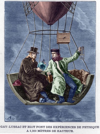 Louis-Joseph Gay-Lussac (Louis Joseph Gay Lussac) ja Biot tekevät fysiikan kokeita 4000 metrin korkeudessa - Album de la Science; maineikkaat tiedemiehet; Suuria löytöjä””” 1896. tekijältä Anonymous Anonymous