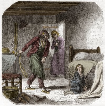 Ludvig XVII (1785-1795) temppelissä, ja hänen geolierinsä, suutari Antoine Simon - Kaiverrus "Histoire des Girondins" -kirjoitukseen, kirjoittanut Alphonse de Lamartine (1790-1869) 1865-1866 - Yksityinen kokoelma tekijältä Anonymous Anonymous