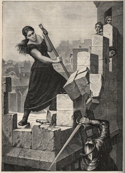Marguerite Catherine Ponsoye eli Margot Delaye täällä toukokuussa 1570 puolustamassa Montelimarin kaupunkia (Ranska) Nassaun Ludovicin armeijaa vastaan - Marguerite Catherine Ponsoye, joka tunnetaan nimellä "" la Gandonne" tai Margot Delaye täällä huhtikuu tekijältä Anonymous Anonymous