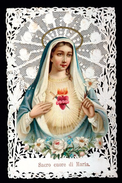 Mater dolorosa Pyhä sydän. Hurska kuva. Kromolitografiassa on decoupage ja dentage. Debyytti 1900-luvun yksityinen kokoelma tekijältä Anonymous Anonymous