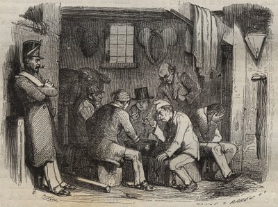 Vankien ateria Rochefortin vankilassa 1800-luvulla. Pierre Zacconen (1817-1895) (1817-1895) (Colonia Penale - Penal Colony) kaiverrus kirjaan ”Vangoitujen historia heidän luomisestaan ​​nykypäivään” (1877). Yksityinen kokoelma. tekijältä Anonymous Anonymous