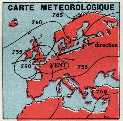 Meteorologia: meteorologinen kartta. Anonyymi kuva vuodelta 1925. Yksityinen kokoelma. tekijältä Anonymous Anonymous