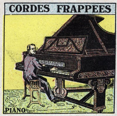 Soittimet: lyövät jousisoittimet. Pianosoitin. Anonyymi kuvitus vuodelta 1925. Yksityiskokoelma. tekijältä Anonymous Anonymous