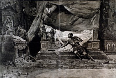 Otello tappaa itsensä lähellä Desdemonan ruumista. Kuva Giuseppe Verdin oopperan Otellon viimeisestä kohtauksesta tekijältä Anonymous Anonymous
