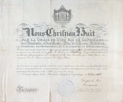 Tanskan kuninkaan Christian VIII:n passi on vuodelta 1845. tekijältä Anonymous Anonymous