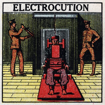 Electriciitin fysiologiset vaikutukset: kuolemantuomion sähköisku sähkötuolilla katumuslaitoksessa Yhdysvalloissa. Anonyymi kuvitus vuodelta 1925. Yksityiskokoelma. tekijältä Anonymous Anonymous