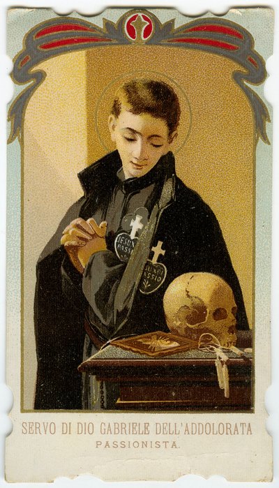Hurskas kuva: Pyhä Gabriel of Our Lady of Sorrows, italialainen passionistinen pappioppilas (kromolitografia) tekijältä Anonymous Anonymous