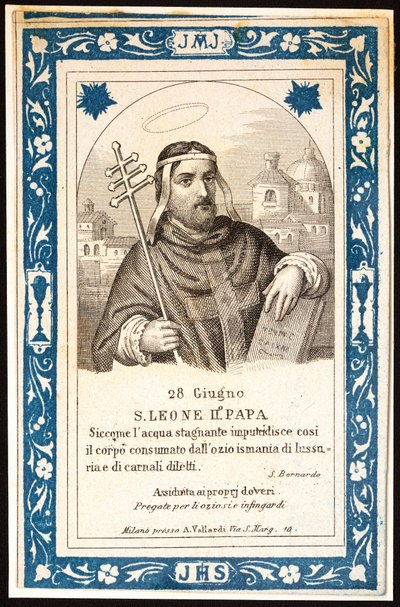 Paavi Saint Leon (Leone) II (7. vuosisata) Hurskas kuva. Postikortti. 1900-luvun alku. Yksityinen kokoelma tekijältä Anonymous Anonymous