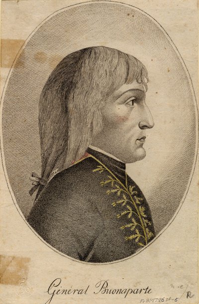 ""Kenraali Napoleon Bonaparten (1769-1821) muotokuva"" Anonyymi kaiverrus 1796 Koko 19,2x12,5 cm Yksityinen kokoelma tekijältä Anonymous Anonymous