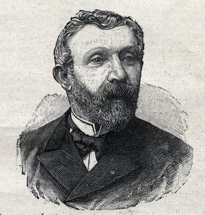 Muotokuva Alfred Mezieresistä (1826-1915), ranskalainen kirjallisuushistorioitsija, toimittaja ja poliitikko. Kaiverrus "Le Petit Parisien" tekijältä Anonymous Anonymous