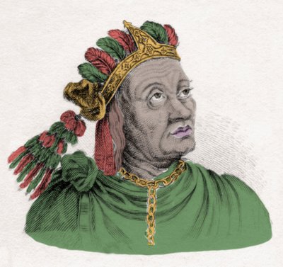 Muotokuva Atahualpasta (1502-1533), Inka-imperiumin viimeisestä keisarista. Kaiverrus 1800-luvulta. Milanolainen tekijältä Anonymous Anonymous