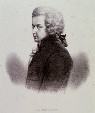 Itävaltalaisen säveltäjän Wolfgang Amadeus Mozartin (1756-1791) muotokuva Kaiverrus. 1800-luvulla. Milanolainen yksityinen kokoelma tekijältä Anonymous Anonymous