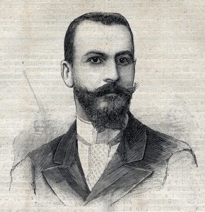 Casimir Maistren (1867-1957) muotokuva ranskalaisesta tutkimusmatkailijasta Afrikassa. Kaiverrus "" Le Peute Parisien"" tekijältä Anonymous Anonymous