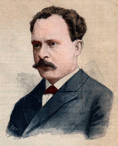 Räjähteisiin erikoistuneen kemistin Eugene Turpinin (1848-1927) muotokuva. Kaiverrus "" Le petit Parisien"" vuodelta 1891. Yksityinen kokoelma. tekijältä Anonymous Anonymous