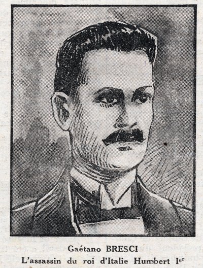 Muotokuva Gaetano Brescistä (1869-1901), italialainen anarkisti, joka murhasi kuningas Humbertin 1. (Umberto I) tekijältä Anonymous Anonymous