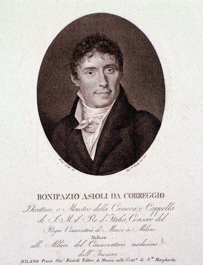 Italialaisen säveltäjän Bonifazio Asiolin (1769-1832) muotokuva Kaiverrus. 1800-luvulla. Yksityinen kokoelma tekijältä Anonymous Anonymous