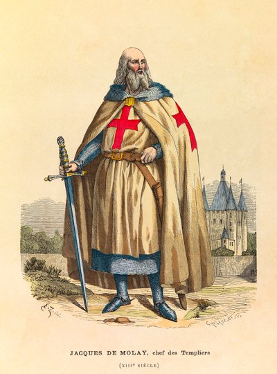 Muotokuva Jacques de Molaysta (1244 - 1314), temppeliherrojen suurmestarina 1200-luvulla, kaiverrus - yksityinen kokoelma tekijältä Anonymous Anonymous
